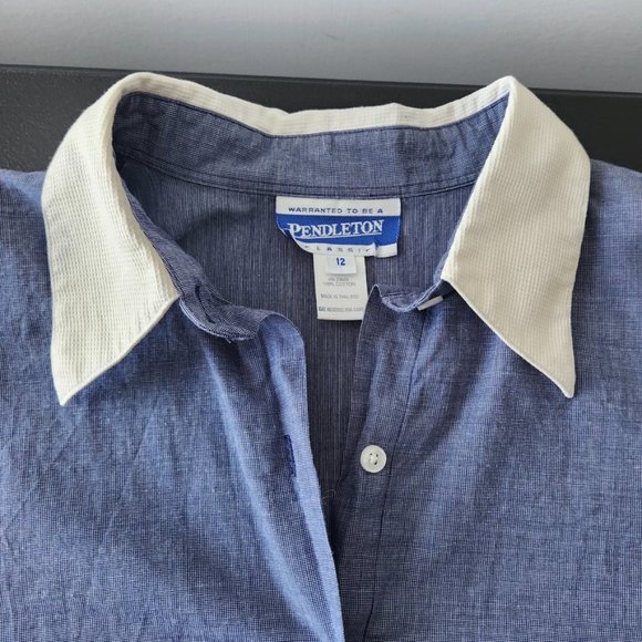 Y2K Pendleton Blue & White Waffle‎ Weave Button Down Shirt Women's Size 12 - Picture 13 of 13
